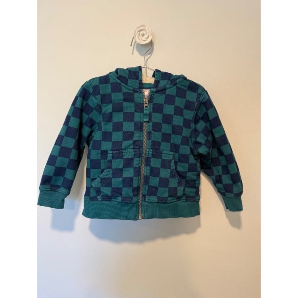 Hanna Andersson 2T Boys Faux Shearling French Terry Hoodie Checkerboard